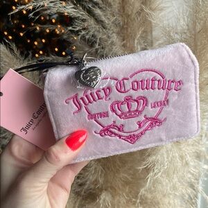 Juicy Couture pink velour wallet trifold embroidered girlie royalty NWT gift